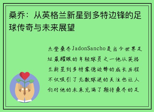 桑乔：从英格兰新星到多特边锋的足球传奇与未来展望